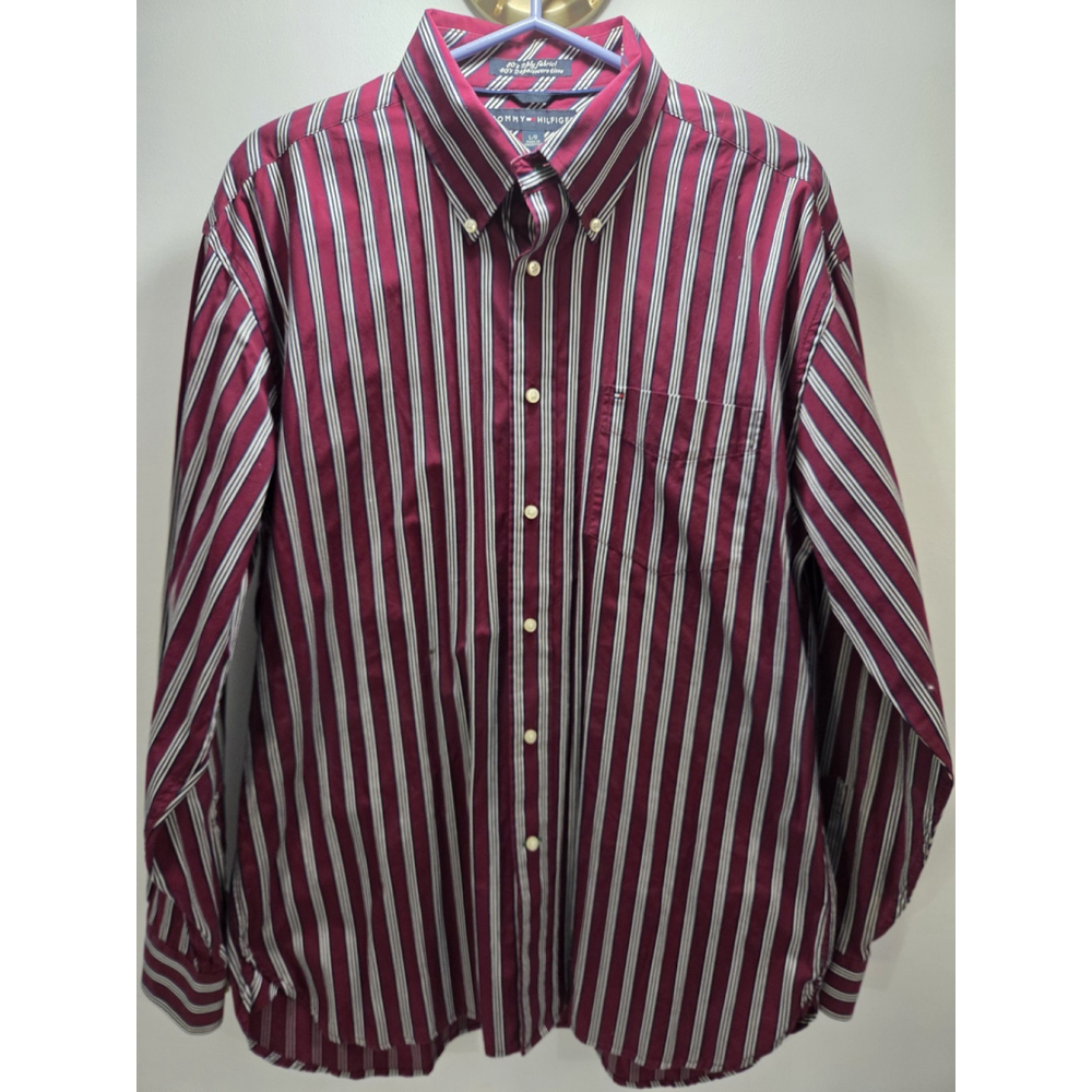 Tommy Hilfiger Red Long Sleeves Shirts 80's 2 Ply Fabrics Large 2006 Pre-Owned
